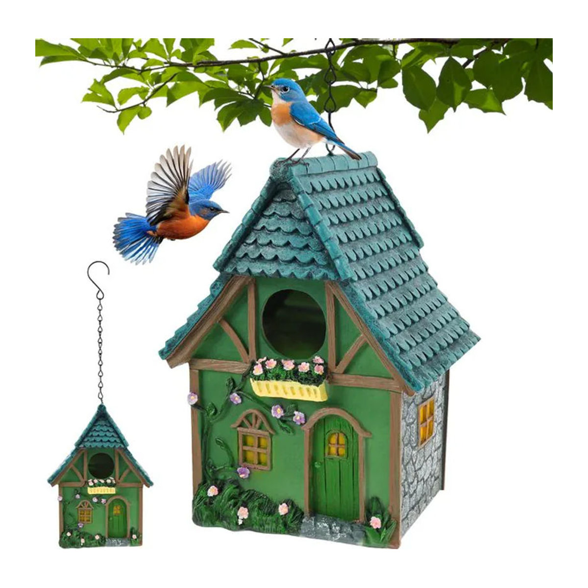 Willstar Hängendes Vogelhaus aus Kunstharz in Bunt Grün Blau als Gartendekoration und Unterschlupf für Kleinvögel - Bild 1
