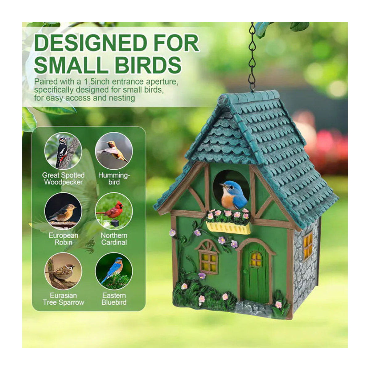 Willstar Hängendes Vogelhaus aus Kunstharz in Bunt Grün Blau als Gartendekoration und Unterschlupf für Kleinvögel - Bild 2