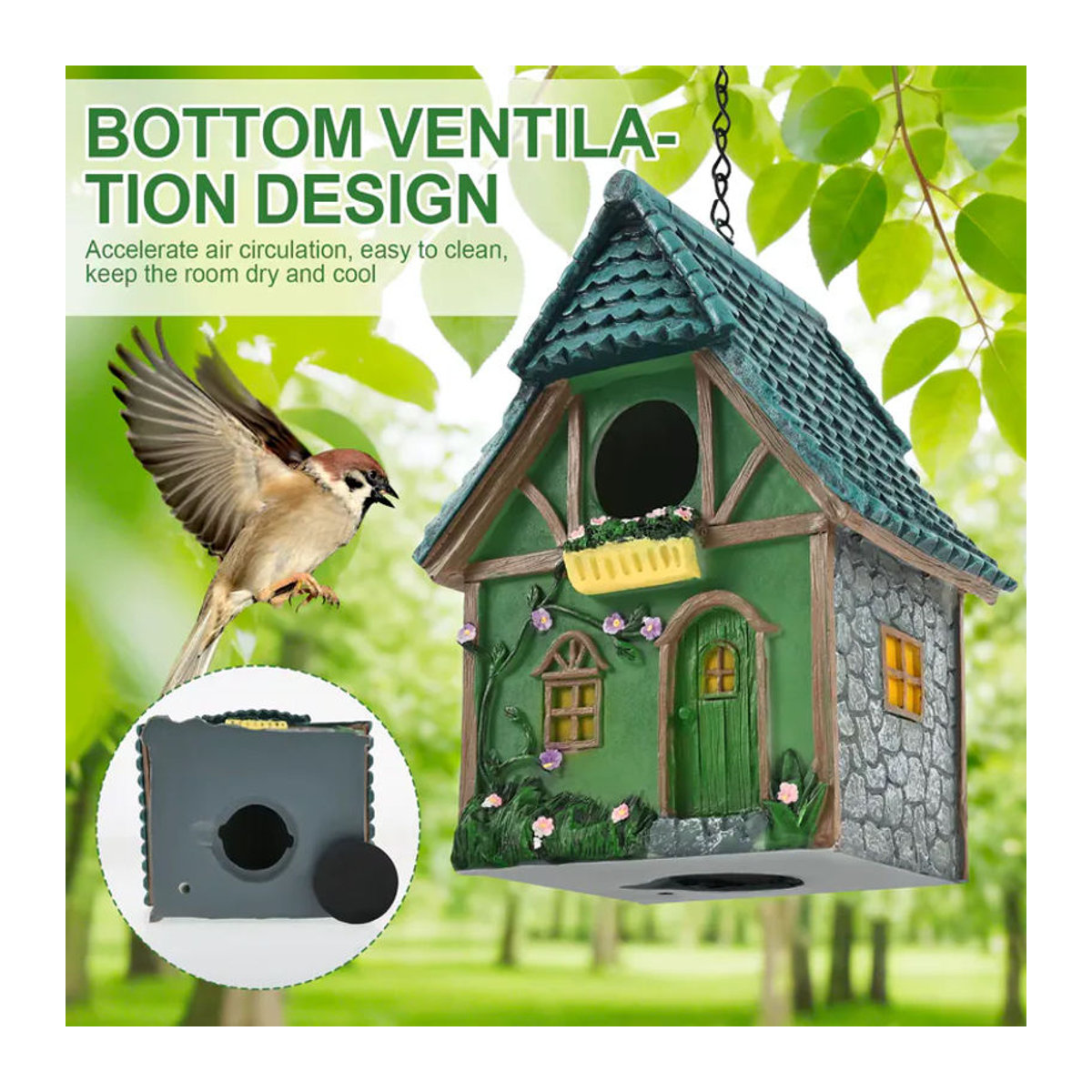 Willstar Hängendes Vogelhaus aus Kunstharz in Bunt Grün Blau als Gartendekoration und Unterschlupf für Kleinvögel - Bild 4