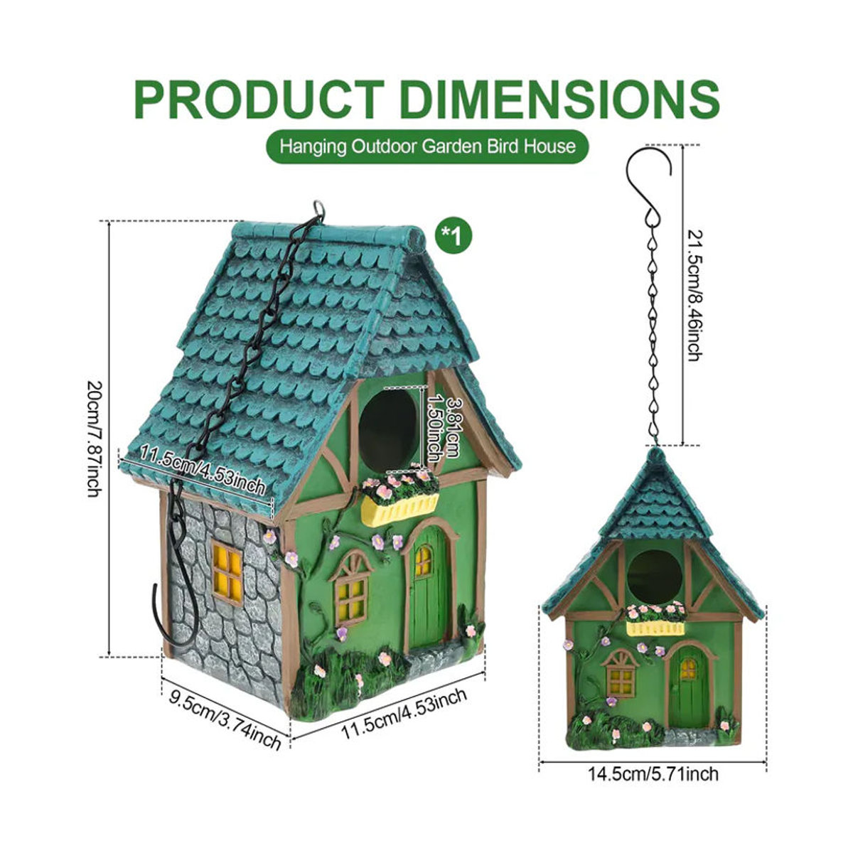 Willstar Hängendes Vogelhaus aus Kunstharz in Bunt Grün Blau als Gartendekoration und Unterschlupf für Kleinvögel - Bild 6