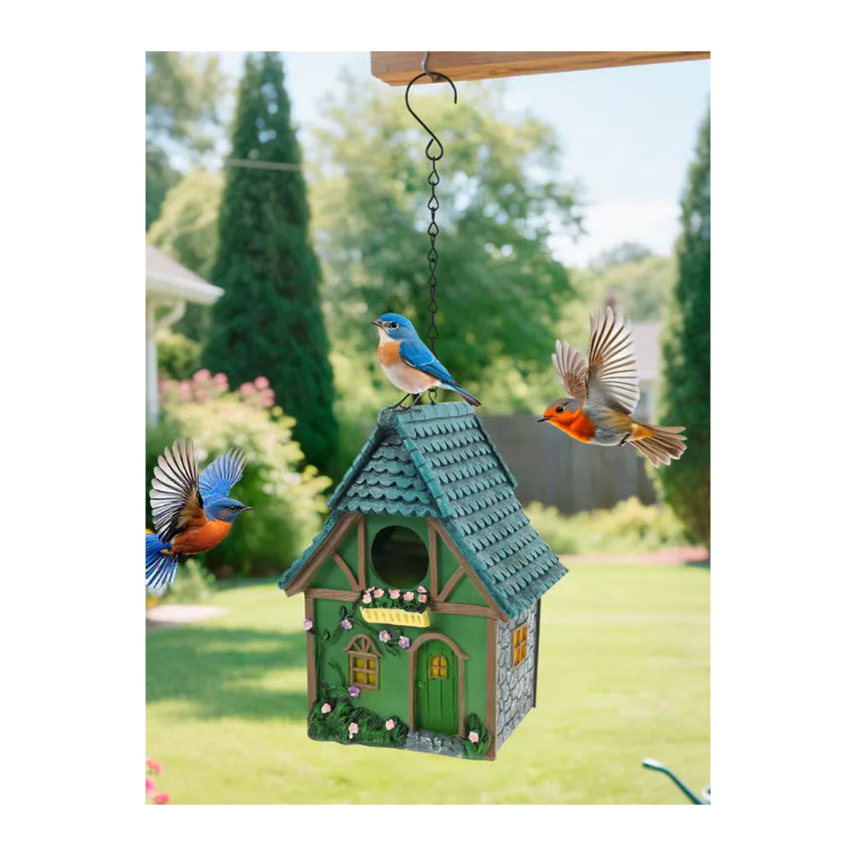 Willstar Hängendes Vogelhaus aus Kunstharz in Bunt Grün Blau als Gartendekoration und Unterschlupf für Kleinvögel - Bild 7