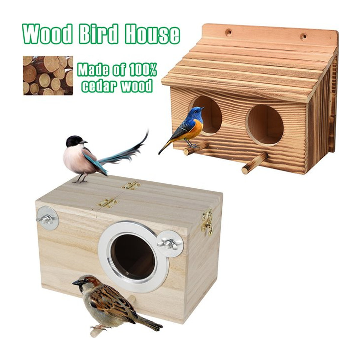 Willstar Holz Vogelhaus Nest mit 2 Löchern in Natur für Papageien und Zuchtvögel - Bild 1