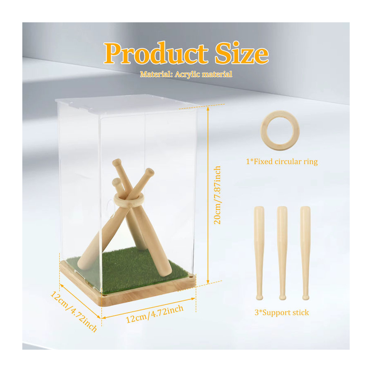 Willstar Mini-Baseballschlägerhalter aus Holz mit transparentem Acrylständer in Braun - Bild 2
