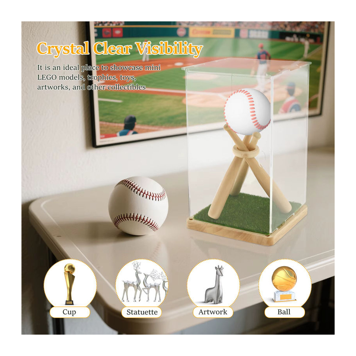 Willstar Mini-Baseballschlägerhalter aus Holz mit transparentem Acrylständer in Braun - Bild 4