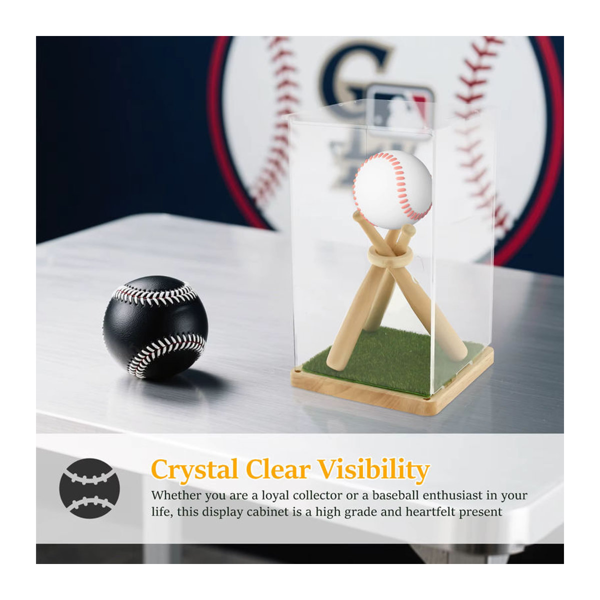 Willstar Mini-Baseballschlägerhalter aus Holz mit transparentem Acrylständer in Braun - Bild 5