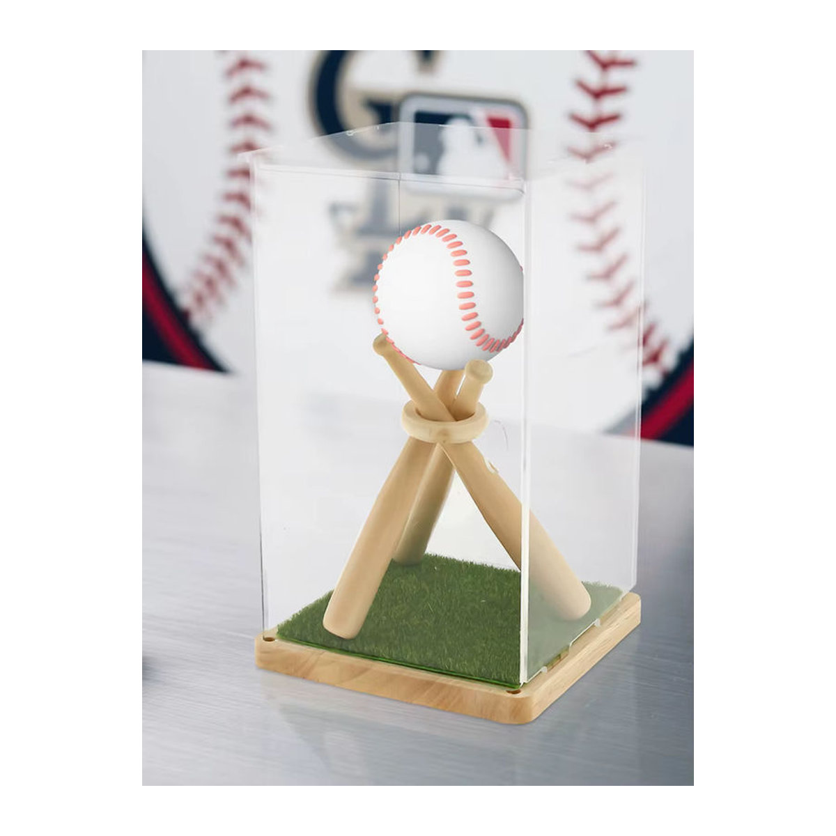 Willstar Mini-Baseballschlägerhalter aus Holz mit transparentem Acrylständer in Braun - Bild 7