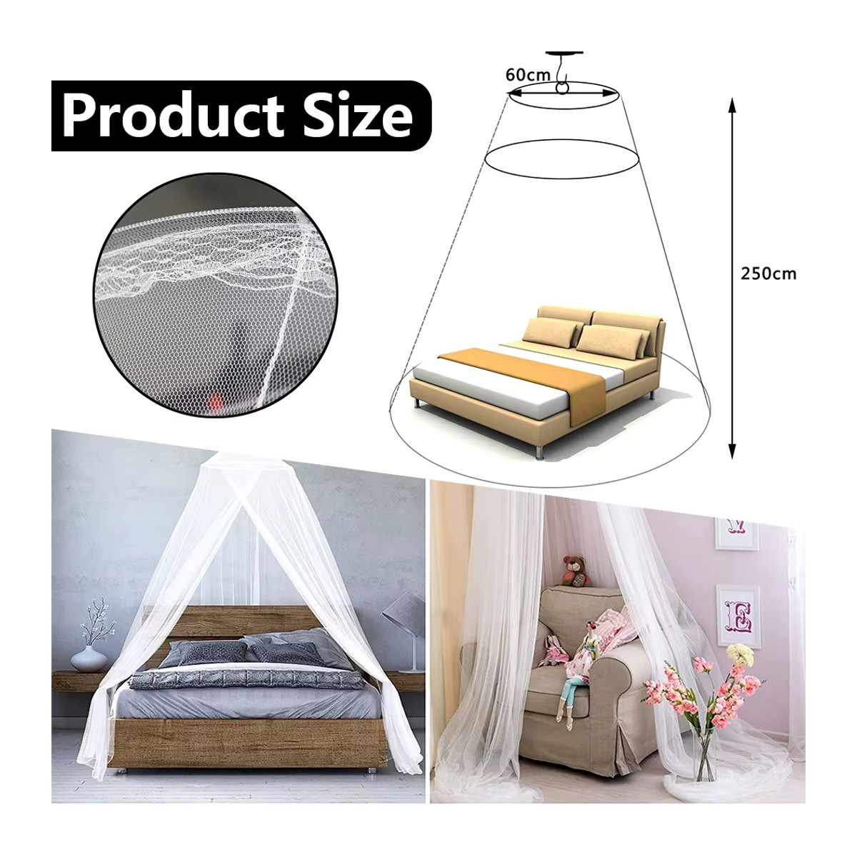Willstar Moskito Netz in Kuppelform aus atmungsaktivem Polyester, weiß, Insektenschutz für Bett und Zelt - Bild 3