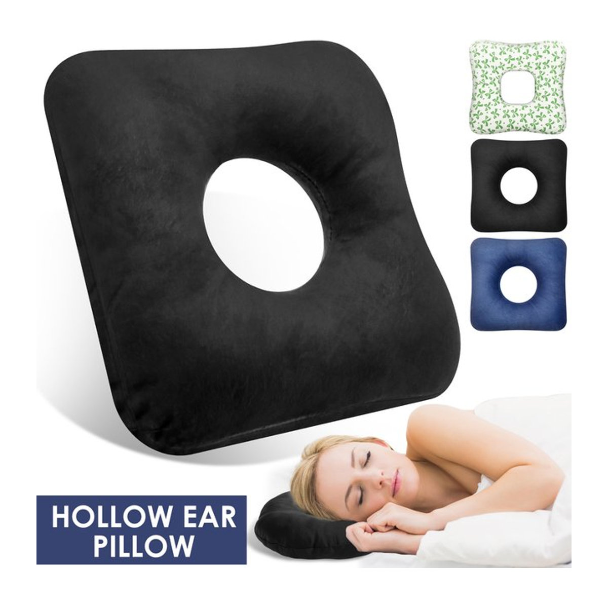 Willstar Ohrpiercing-Kissen aus Baumwolle in O-Form mit hohlem Donut-Design für Zuhause und Reisen in Grün oder Schwarz - Bild 1