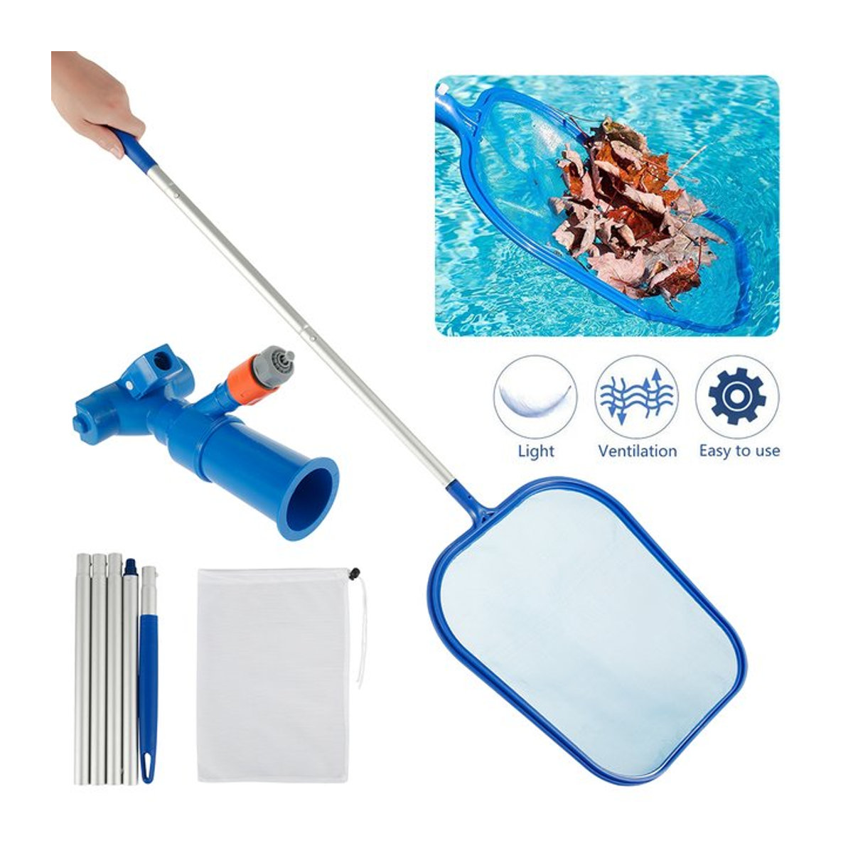 Willstar Pool-Reinigungsset in Blau mit Pool-Jet-Staubsauger, Skimmer-Netz und abnehmbaren Stangen zur Pool-Wartung - Bild 1