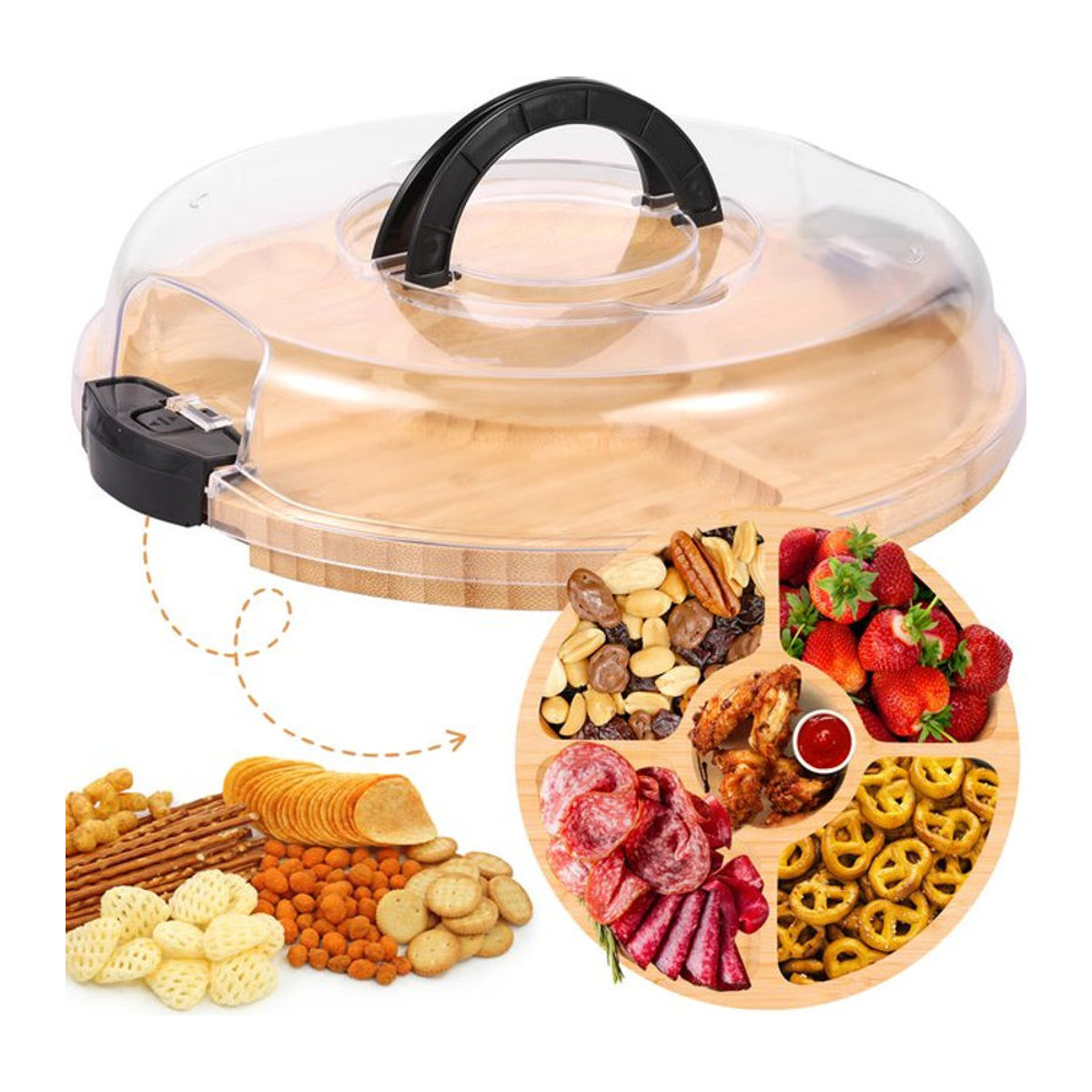 Willstar Rundes Charcuterie-Brett aus Holz mit Deckel und geteiltem Design in Braun - Bild 1