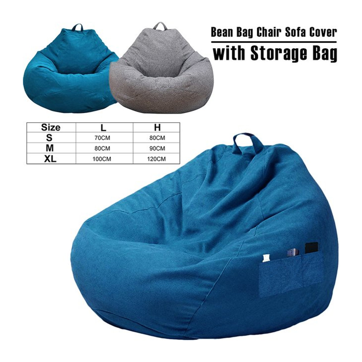 Willstar Sitzsack-Sofabezug als weiche Schutzhülle für Stuhl und Sofa mit Aufbewahrungstasche, Grau und Blau - Bild 1