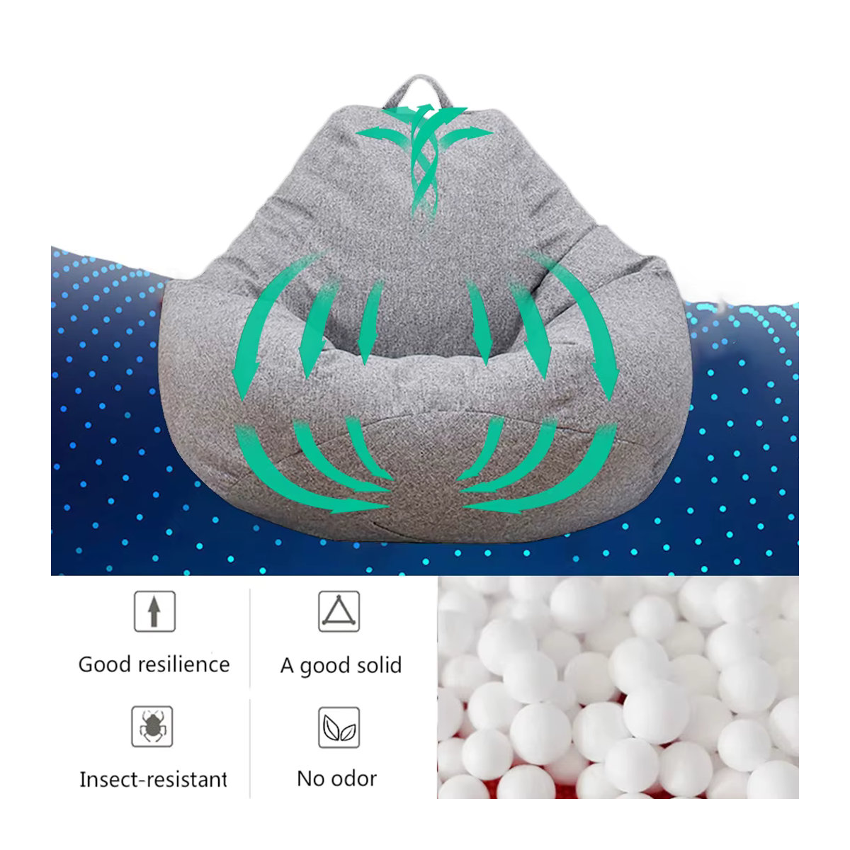 Willstar Sitzsack-Sofabezug als weiche Schutzhülle für Stuhl und Sofa mit Aufbewahrungstasche, Grau und Blau - Bild 2