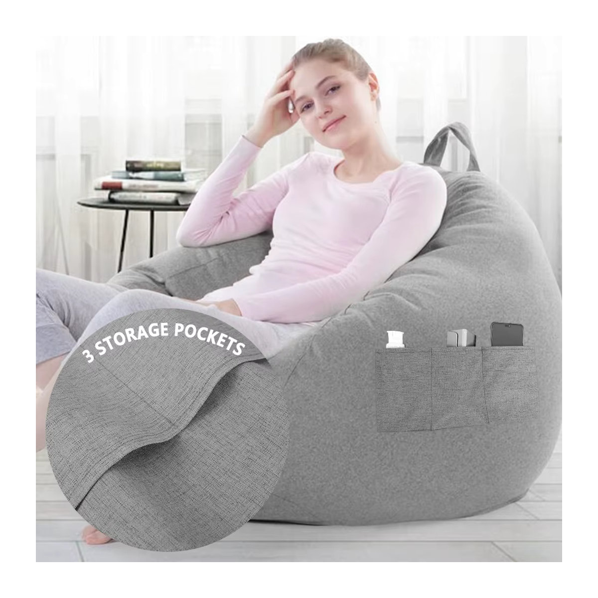 Willstar Sitzsack-Sofabezug als weiche Schutzhülle für Stuhl und Sofa mit Aufbewahrungstasche, Grau und Blau - Bild 3