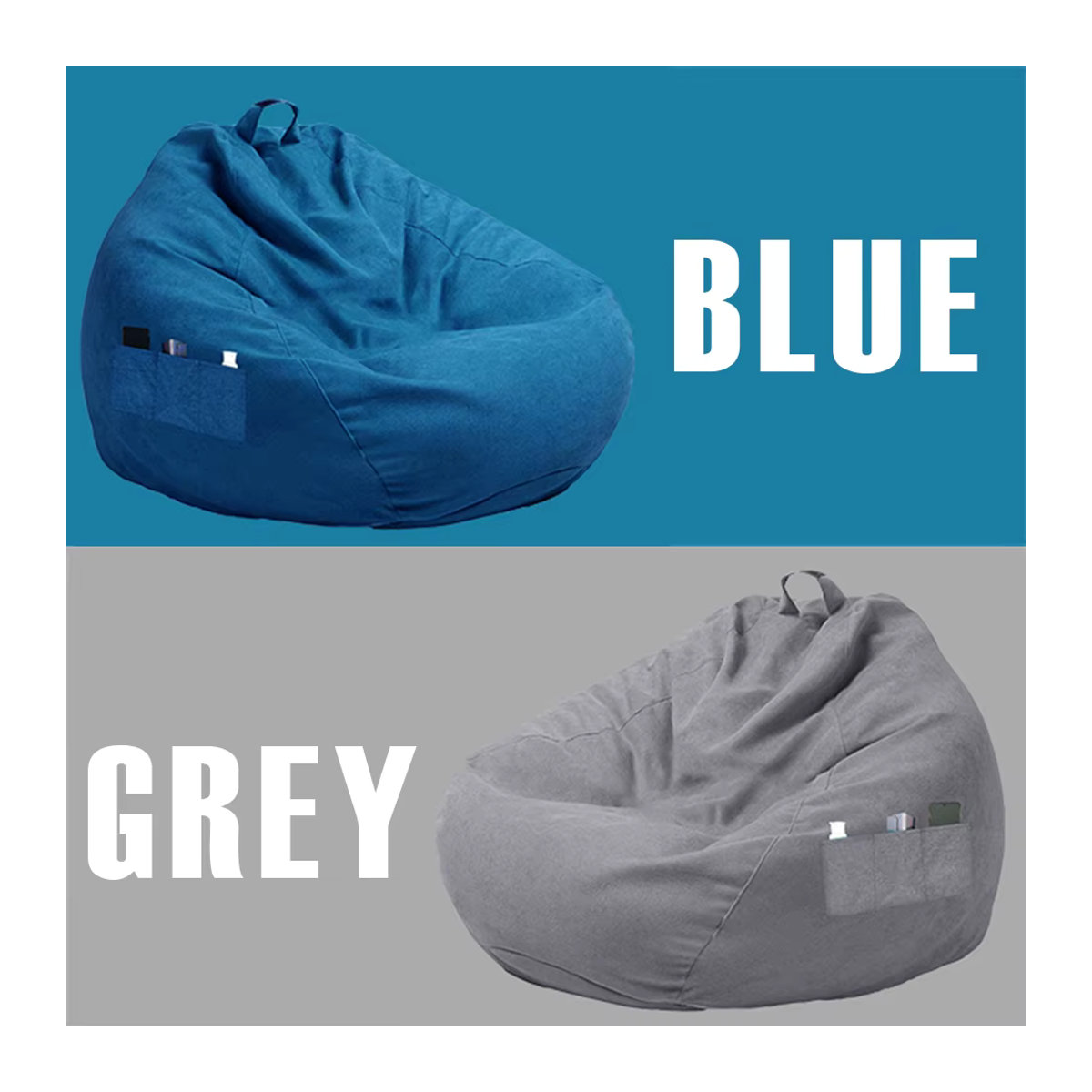 Willstar Sitzsack-Sofabezug als weiche Schutzhülle für Stuhl und Sofa mit Aufbewahrungstasche, Grau und Blau - Bild 6