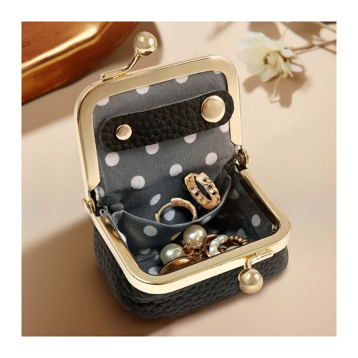Willstar Vintage-Mini-Schmuckschatulle aus Leder in Schwarz für Ringe, Ohrringe und Halsketten - Bild 1