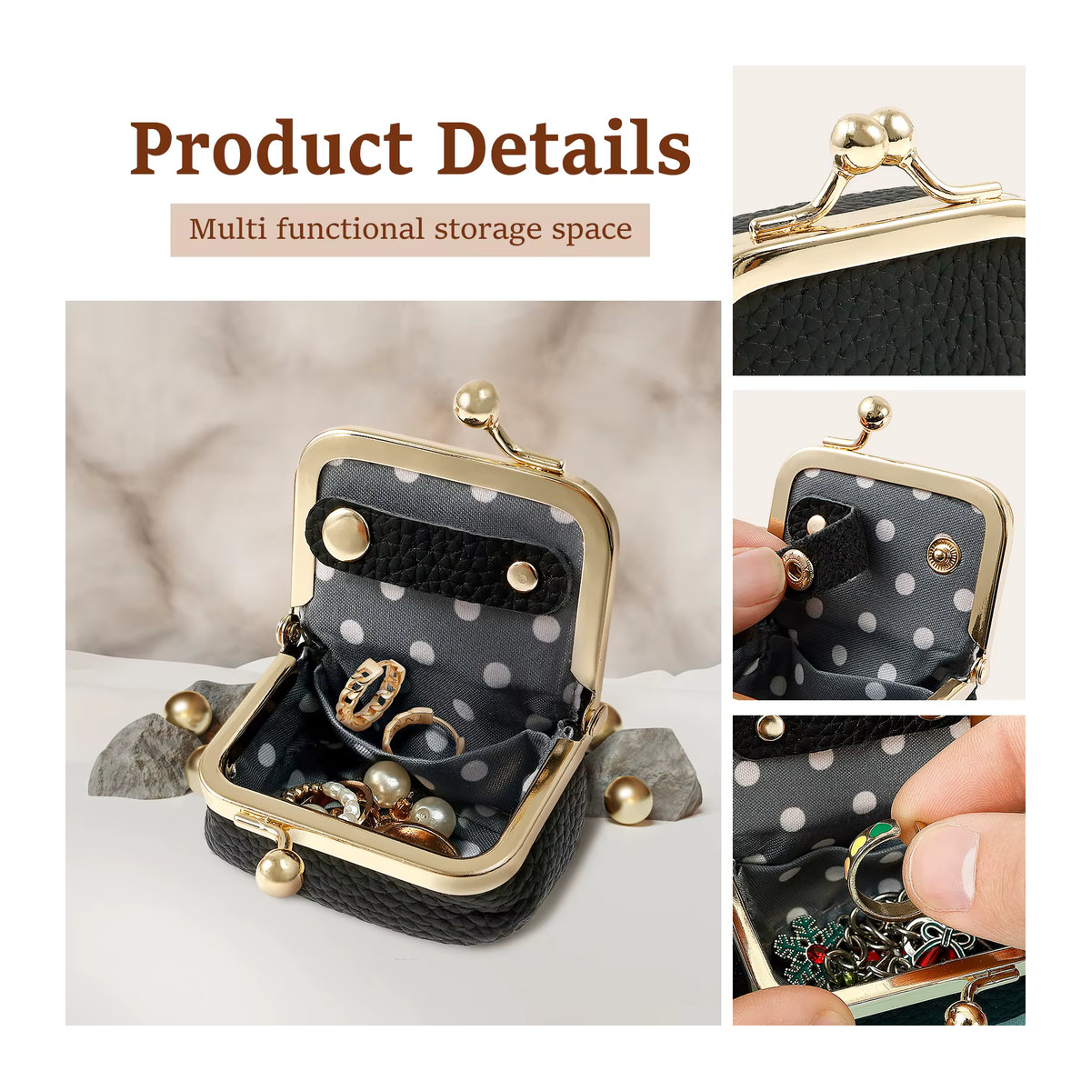 Willstar Vintage-Mini-Schmuckschatulle aus Leder in Schwarz für Ringe, Ohrringe und Halsketten - Bild 5