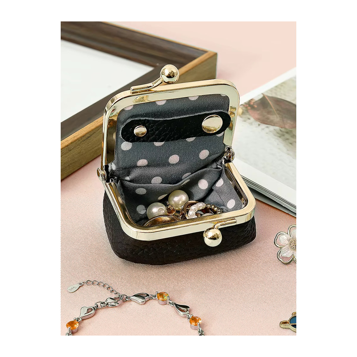 Willstar Vintage-Mini-Schmuckschatulle aus Leder in Schwarz für Ringe, Ohrringe und Halsketten - Bild 7