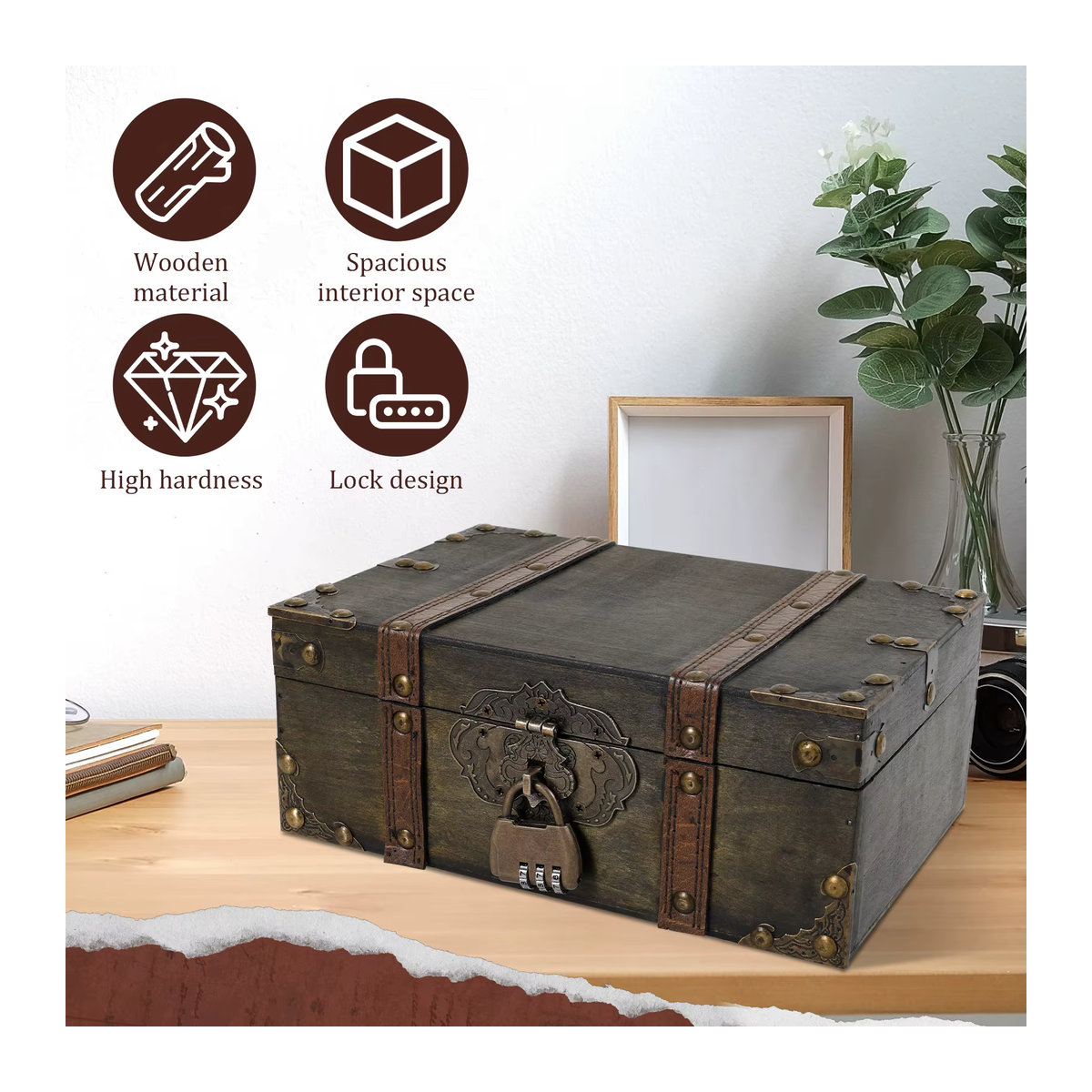 Willstar Vintage Schmuckschatulle aus Holz in Braun mit Zahlenschloss als antike Aufbewahrungsbox - Bild 2