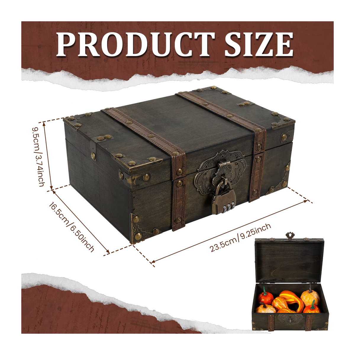 Willstar Vintage Schmuckschatulle aus Holz in Braun mit Zahlenschloss als antike Aufbewahrungsbox - Bild 6