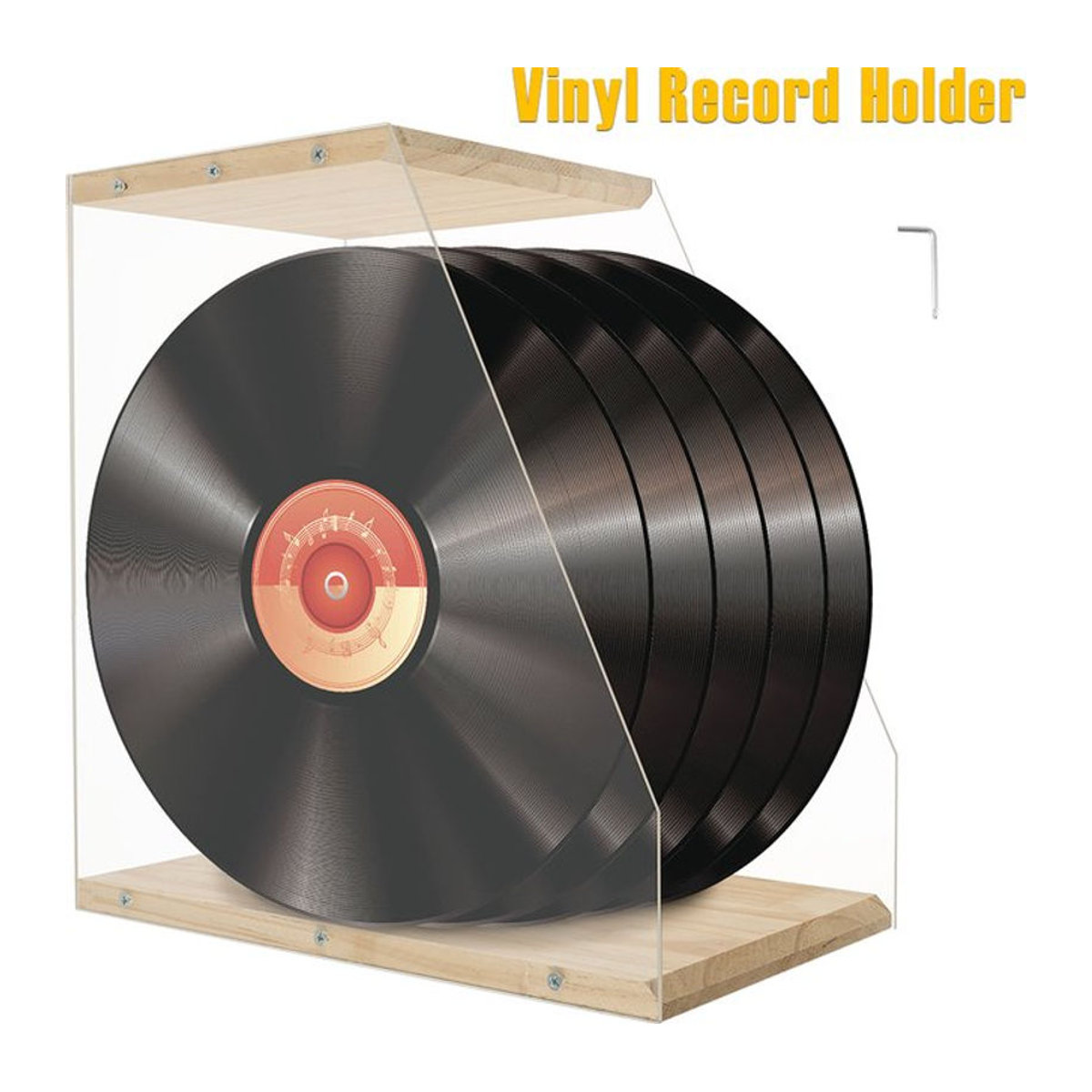 Willstar Vinyl-Schallplattenhalter und Bücherregal aus Holz und transparentem Acryl in Natur und Braun, minimalistisches Desktop-Aufbewahrungsregal - Bild 1
