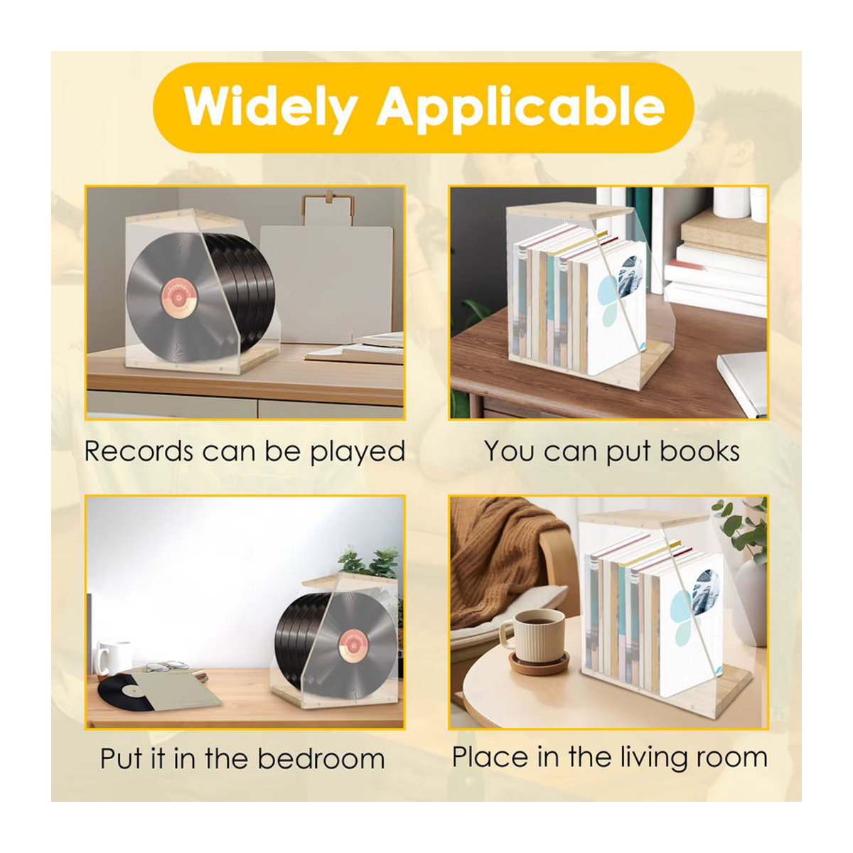 Willstar Vinyl-Schallplattenhalter und Bücherregal aus Holz und transparentem Acryl in Natur und Braun, minimalistisches Desktop-Aufbewahrungsregal - Bild 3