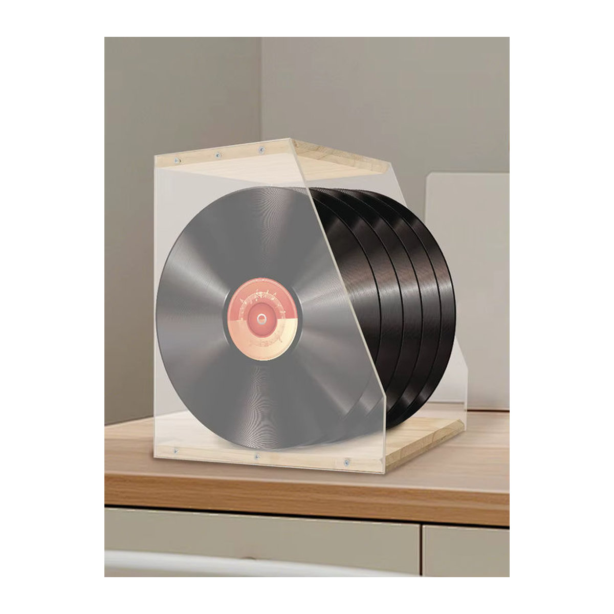Willstar Vinyl-Schallplattenhalter und Bücherregal aus Holz und transparentem Acryl in Natur und Braun, minimalistisches Desktop-Aufbewahrungsregal - Bild 7