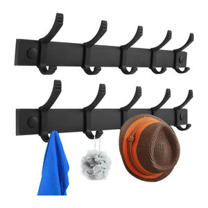 Willstar Wandgarderobe aus Aluminium in Schwarz mit 5 beweglichen Haken für Mantel, Hut und Handtuch