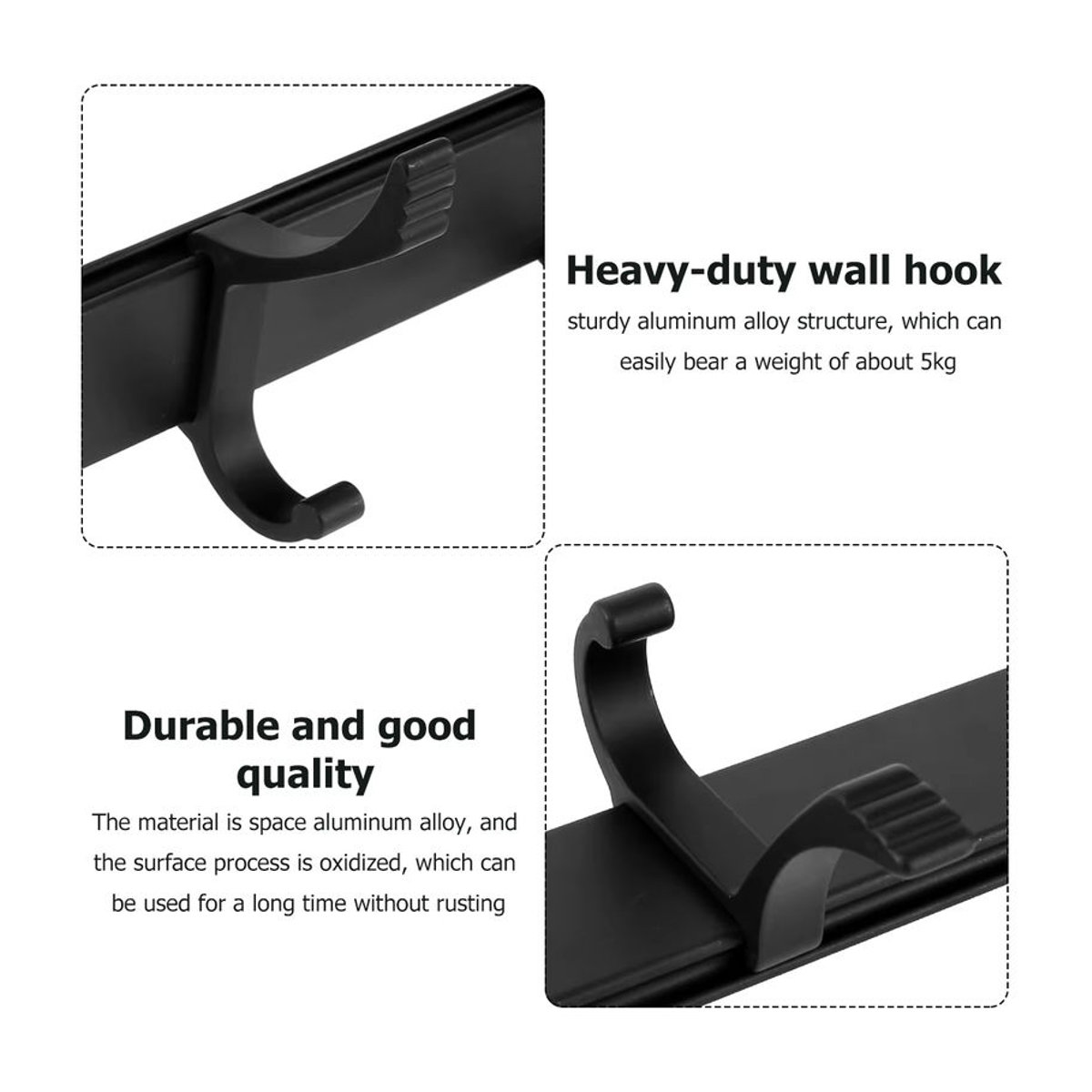 Willstar Wandgarderobe aus Aluminium in Schwarz mit 5 beweglichen Haken für Mantel, Hut und Handtuch - Bild 2
