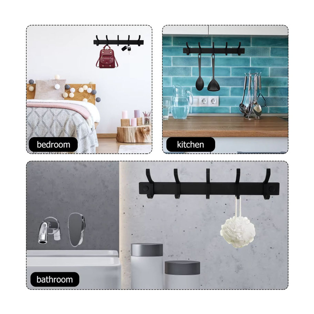 Willstar Wandgarderobe aus Aluminium in Schwarz mit 5 beweglichen Haken für Mantel, Hut und Handtuch - Bild 5