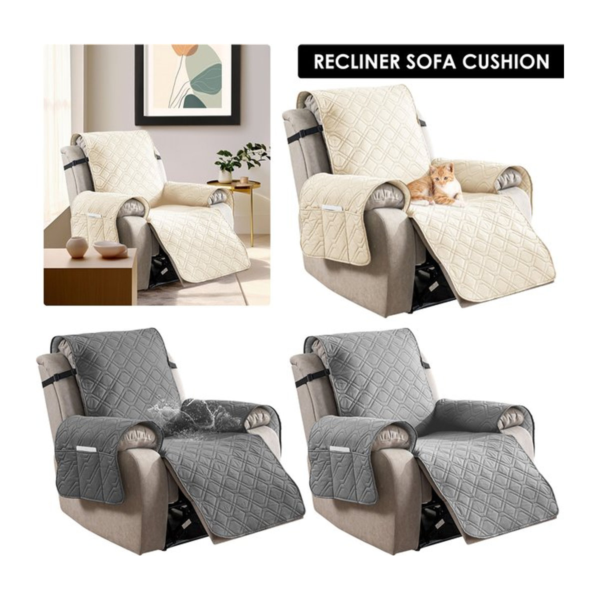 Willstar Wasserdichter Sofabezug aus Polyester in Grau mit Befestigungsgurt und Taschencouch als Möbelschutz - Bild 1