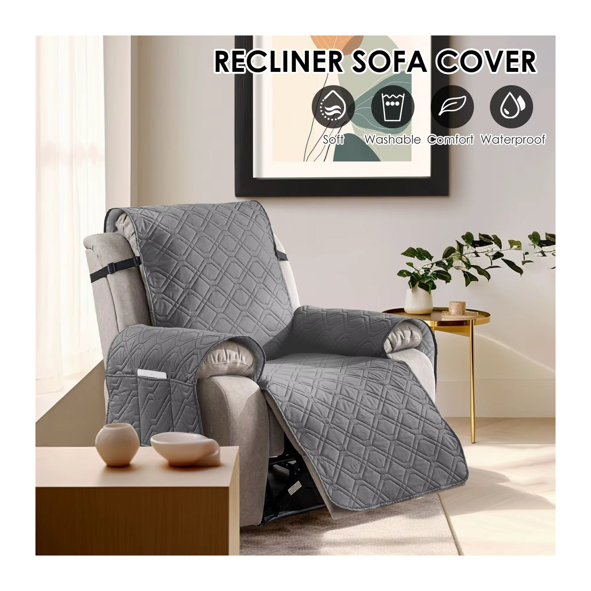 Willstar Wasserdichter Sofabezug aus Polyester in Grau mit Befestigungsgurt und Taschencouch als Möbelschutz - Bild 2