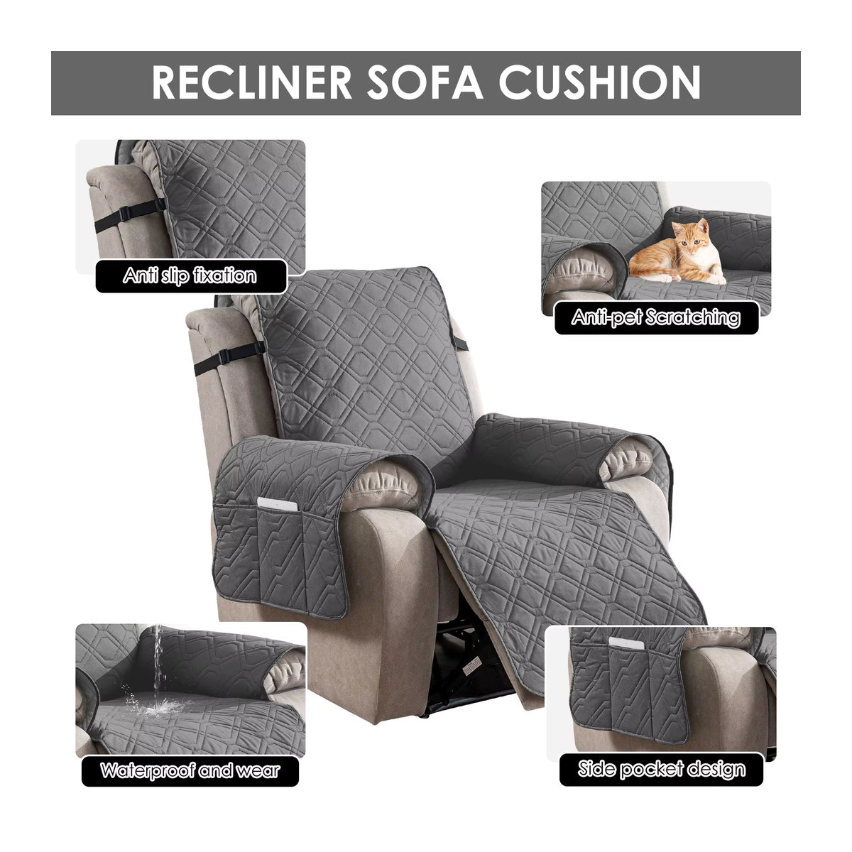 Willstar Wasserdichter Sofabezug aus Polyester in Grau mit Befestigungsgurt und Taschencouch als Möbelschutz - Bild 3