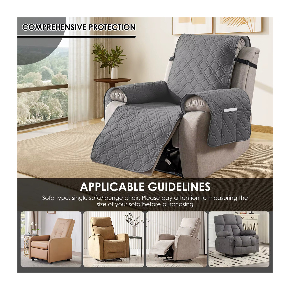 Willstar Wasserdichter Sofabezug aus Polyester in Grau mit Befestigungsgurt und Taschencouch als Möbelschutz - Bild 6