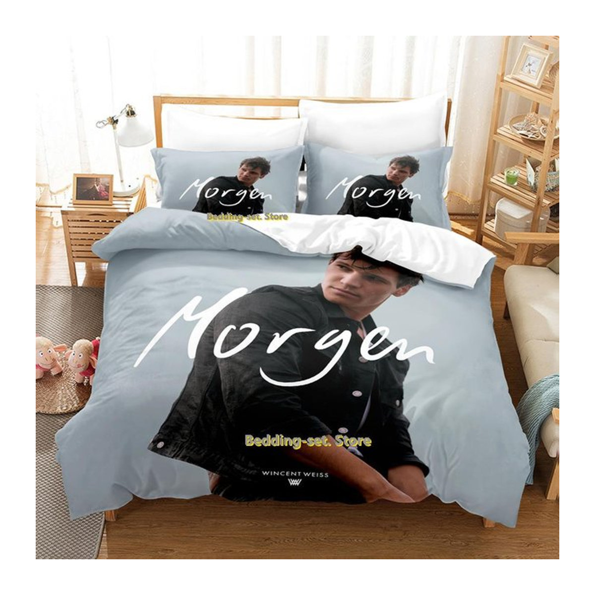 Wincent Weiss Bettwäsche Set mit Anime Druck in Blau, B/H: 172 x 218 cm - Bild 1