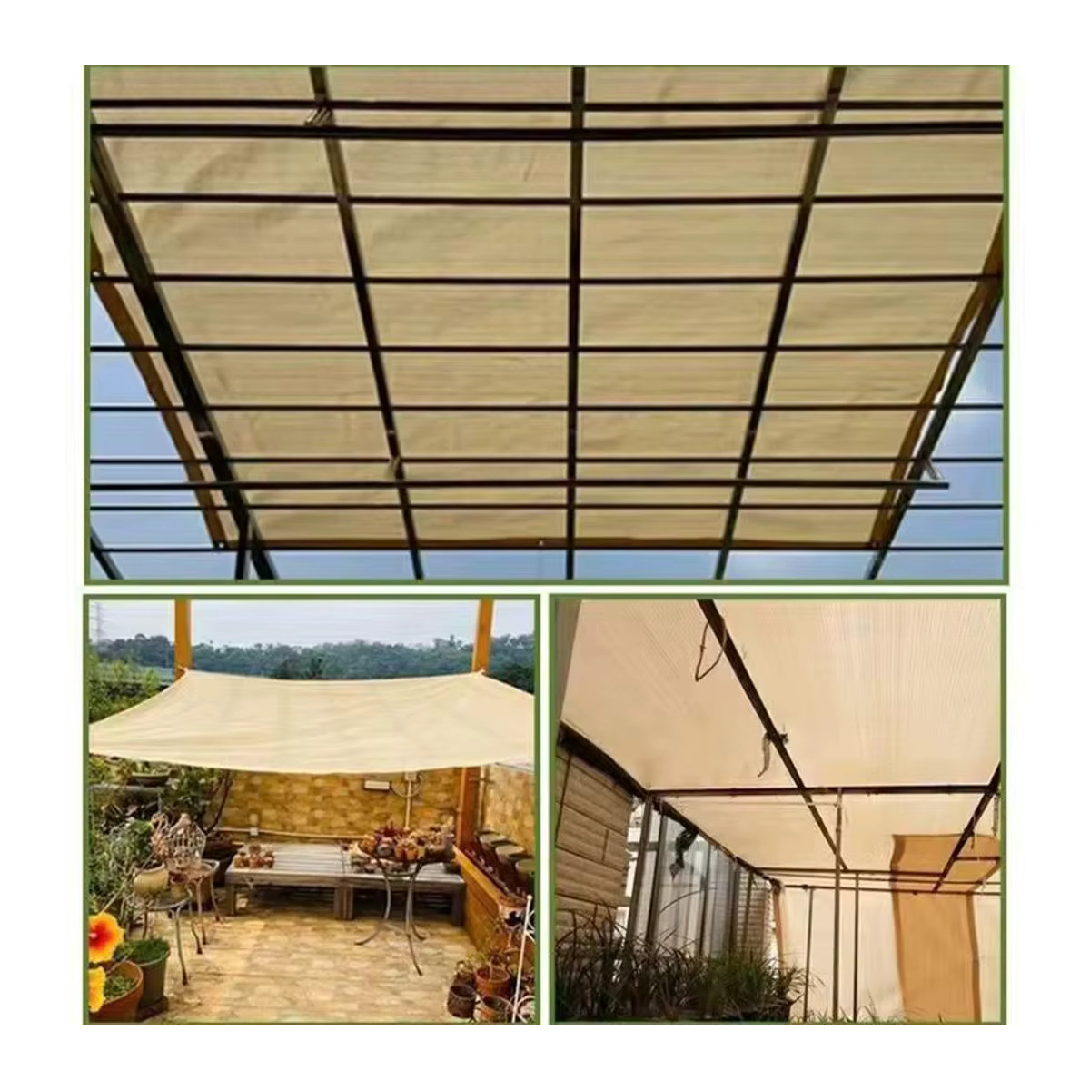 Winddichtes Sonnenschutznetz mit UV-Schutz als Schattenstoff für Pavillons, Veranden oder als vertikaler Sichtschutz, Farbe: Beige - Bild 3