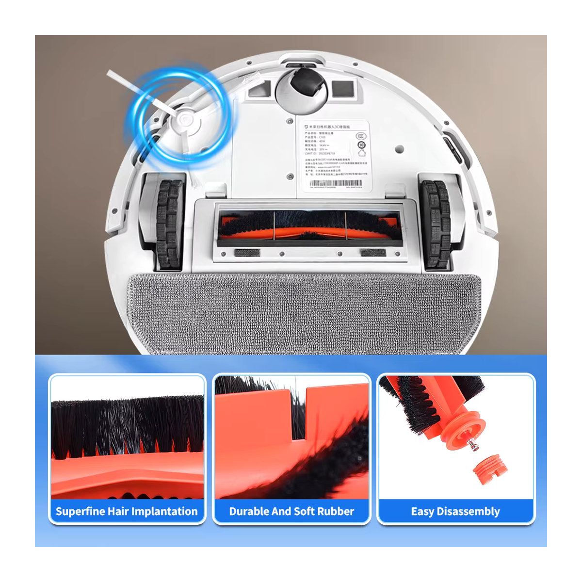 WINDNINJA Ersatz Hauptbürste für Xiaomi Roboterstaubsauger S20 D106 E10 B112 E10C E12 C103 3C Enhanced Edition 3C Plus Zubehör in Rot - Bild 5