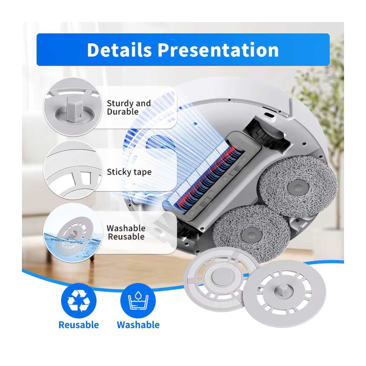 WINDNINJA Ersatz-Wischlappenhalter in Weiß für Dreame L10s Ultra S10 S10 Pro X10 und Xiaomi Mijia B101CN S10 Plus X10 Plus X20 Plus Staubsauger - Bild 2