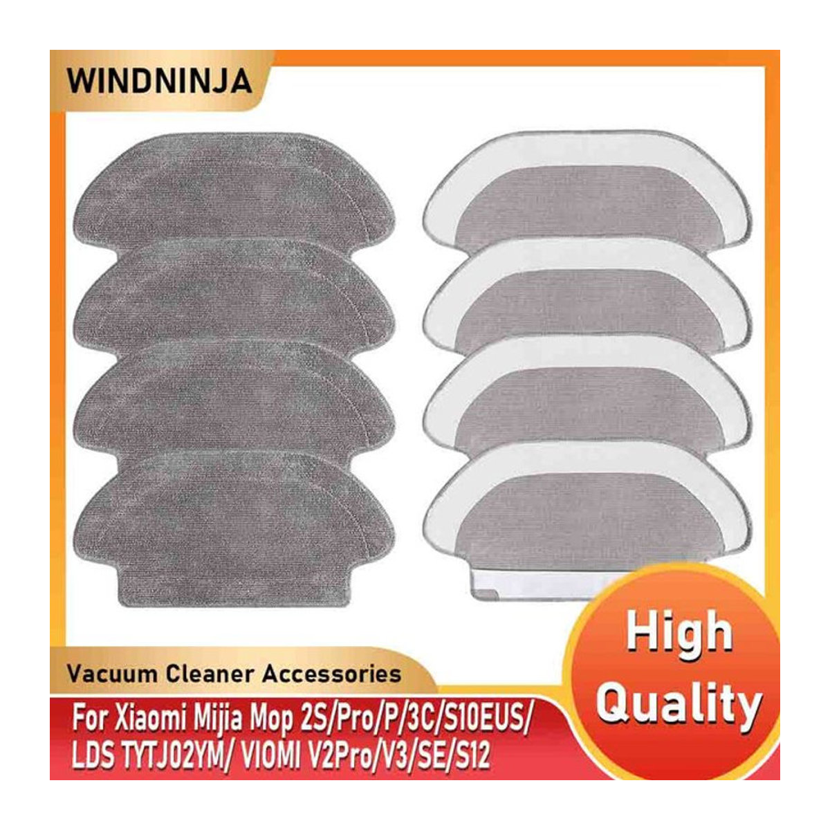 WINDNINJA Mikrofaser Nasswischmopp-Tuch in Grau für Xiaomi Mijia Mop 2S Pro P 3C S10EUS LDS STYTJ02YM und VIOMI V2Pro V3 SE S12 Saugroboter Zubehör - Bild 1