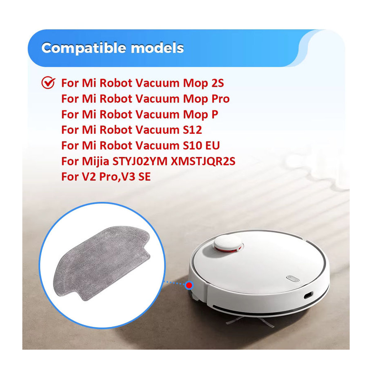 WINDNINJA Mikrofaser Nasswischmopp-Tuch in Grau für Xiaomi Mijia Mop 2S Pro P 3C S10EUS LDS STYTJ02YM und VIOMI V2Pro V3 SE S12 Saugroboter Zubehör - Bild 4