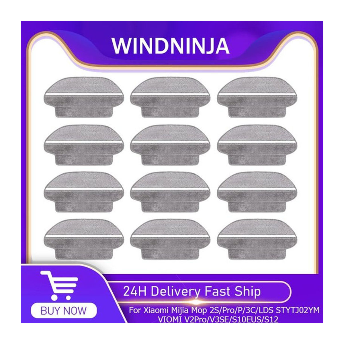 WINDNINJA Trockene und nasse Trennmop-Tuchteile in Grau für Xiaomi Mijia Mop 2S/P/Pro/3C/S12/S10EU/LDS STYTJ02YM und VIOMI V2Pro/V3/SE Staubsauger - Bild 1