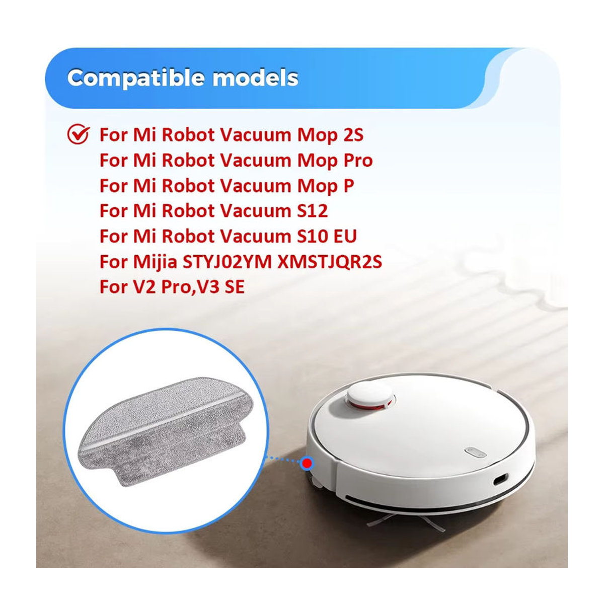 WINDNINJA Trockene und nasse Trennmop-Tuchteile in Grau für Xiaomi Mijia Mop 2S/P/Pro/3C/S12/S10EU/LDS STYTJ02YM und VIOMI V2Pro/V3/SE Staubsauger - Bild 5