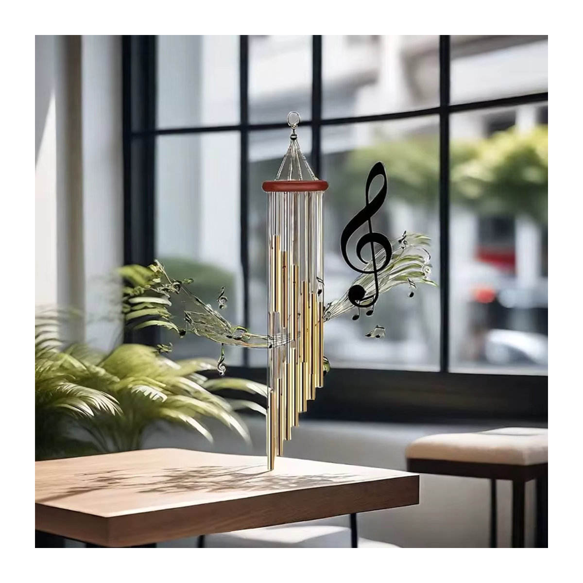 Windspiel aus Aluminium mit 12 Metallrohren in Gold und Alufarben inklusive Haken zur Garten- und Außen-Dekoration - Bild 5