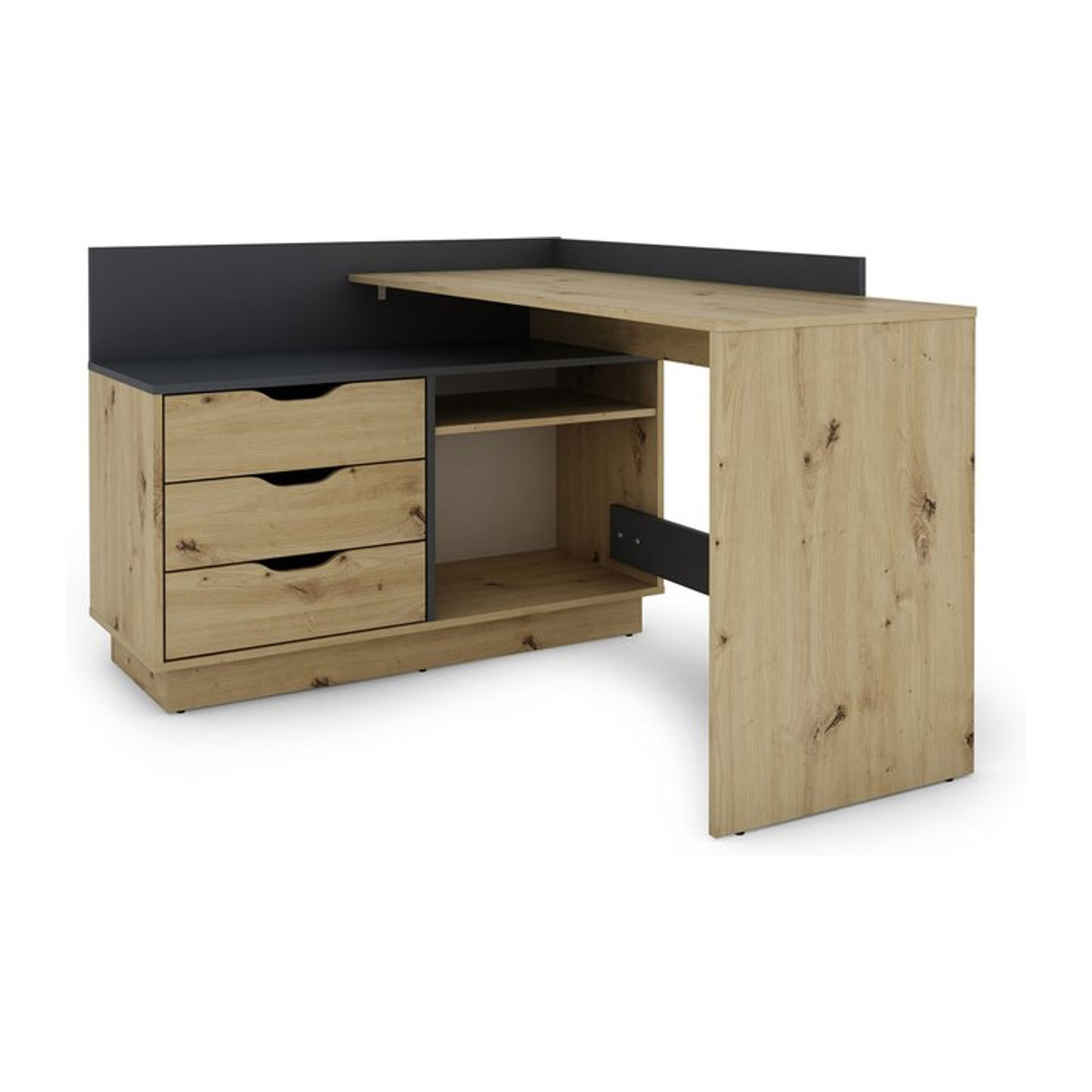 Winkelschreibtisch byLIVING Belfast in Artisan Eiche und Anthrazit, B: 129 cm, T: 105 cm, H: 49 cm - Bild 1