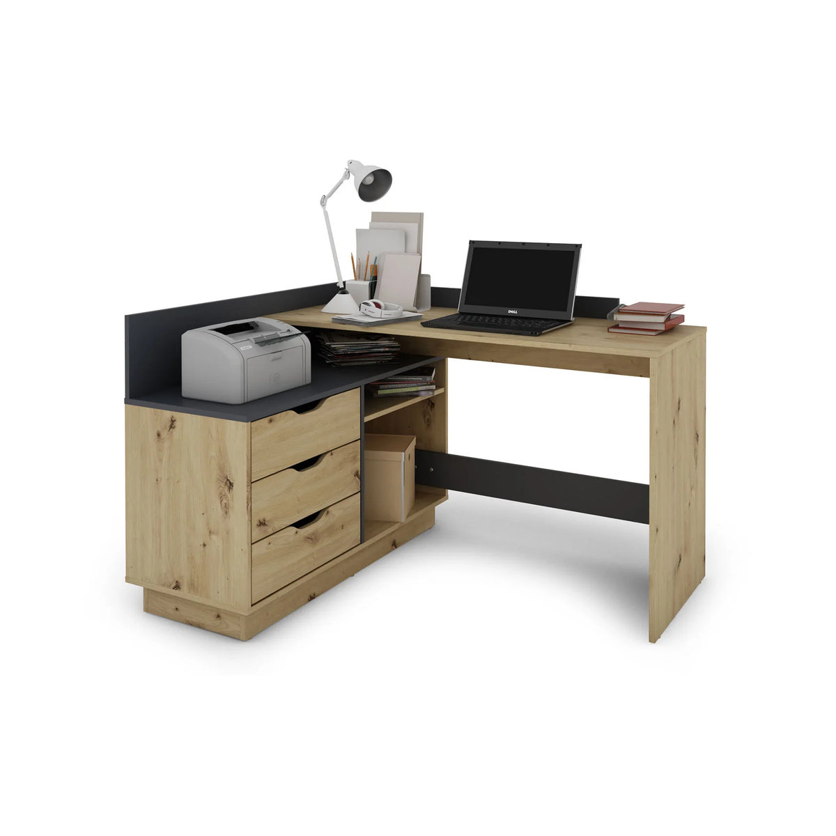 Winkelschreibtisch byLIVING Belfast in Artisan Eiche und Anthrazit, B: 129 cm, T: 105 cm, H: 49 cm - Bild 3