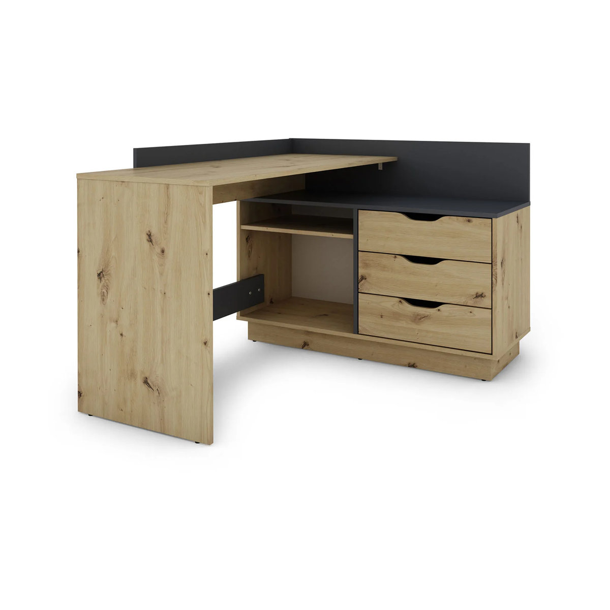 Winkelschreibtisch byLIVING Belfast in Artisan Eiche und Anthrazit, B: 129 cm, T: 105 cm, H: 49 cm - Bild 4