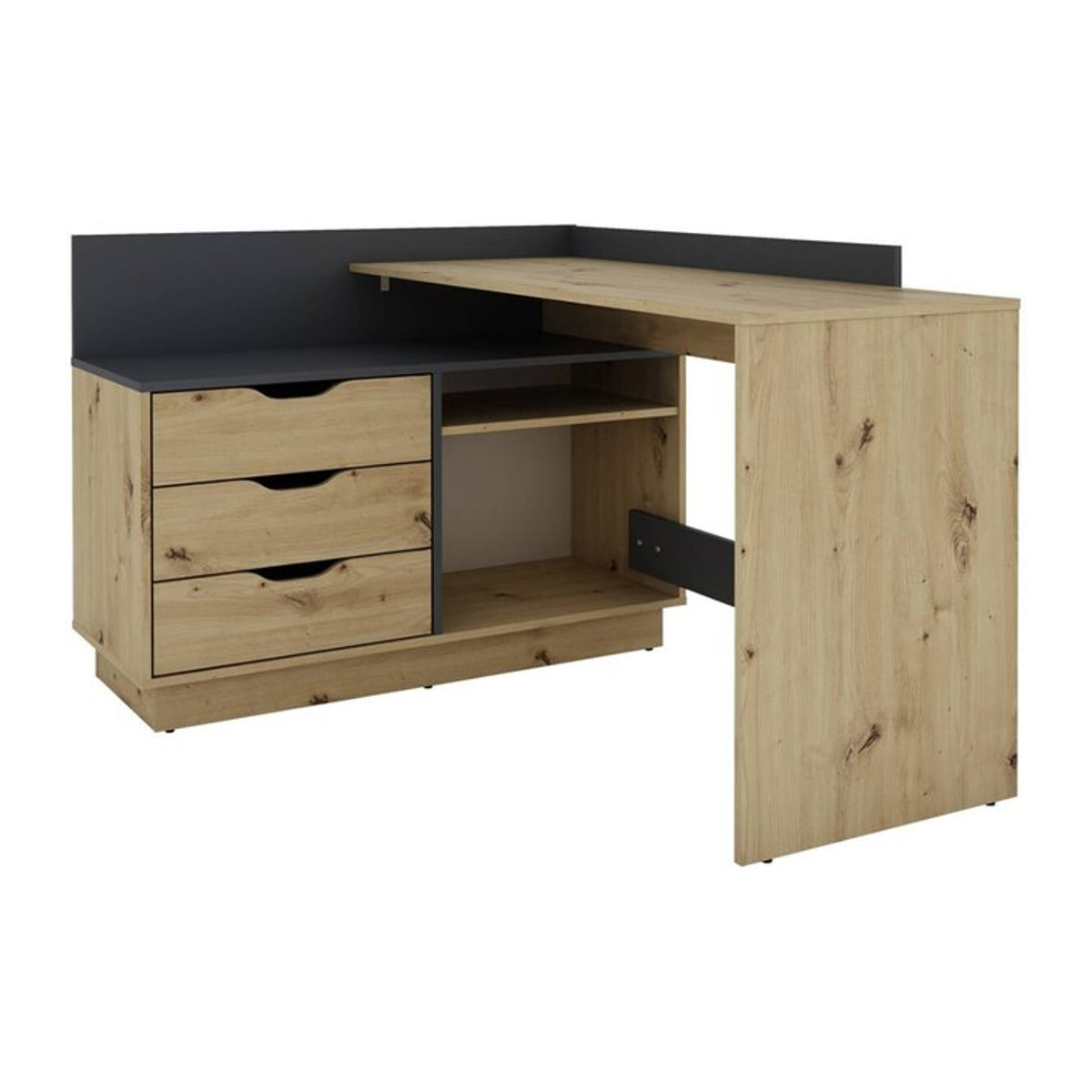 Winkelschreibtisch byLIVING Belfast in Artisan Eiche und Anthrazit, B: 129 cm, T: 105 cm, H: 49 cm - Bild 5