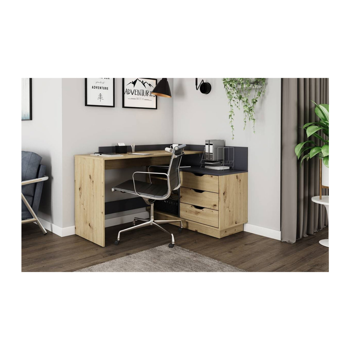 Winkelschreibtisch byLIVING Belfast in Artisan Eiche und Anthrazit, B: 129 cm, T: 105 cm, H: 49 cm - Bild 7