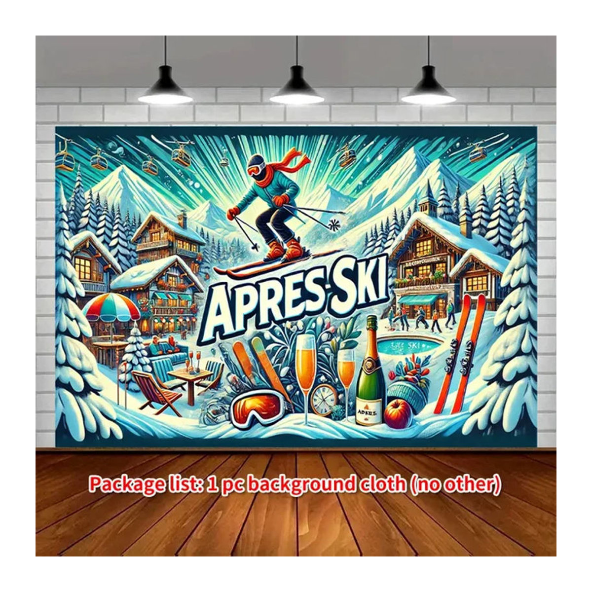 Winter-Ski-Party Banner Hintergrundtuch aus Textil, mehrfarbig, rechteckig, B: 150 cm, H: 150 cm - Bild 1