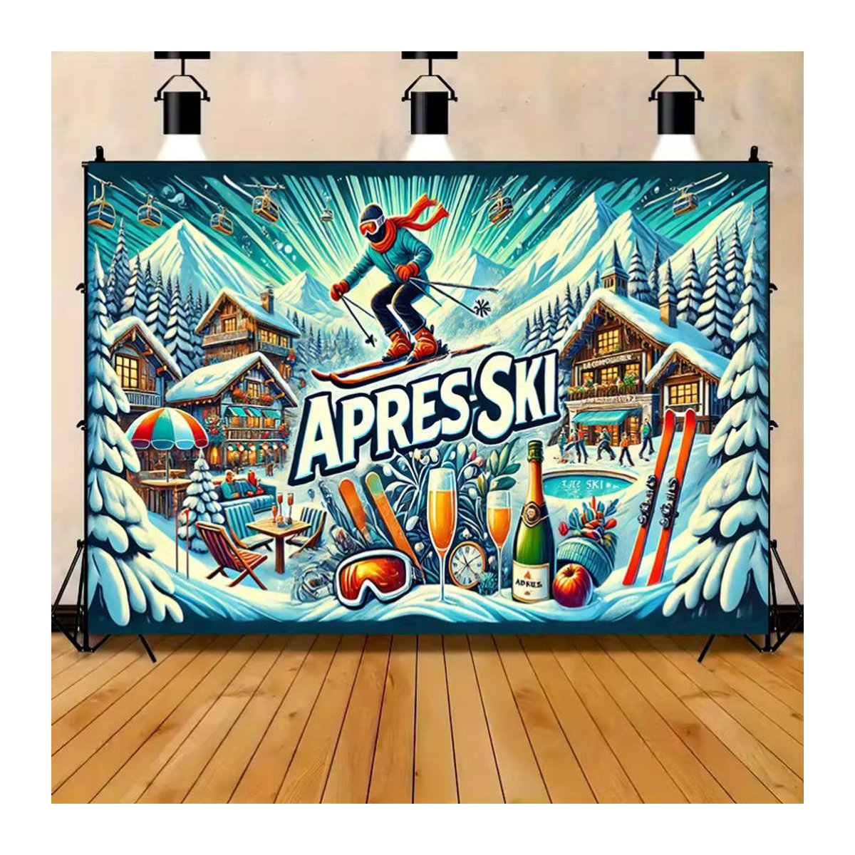 Winter-Ski-Party Banner Hintergrundtuch aus Textil, mehrfarbig, rechteckig, B: 150 cm, H: 150 cm - Bild 2