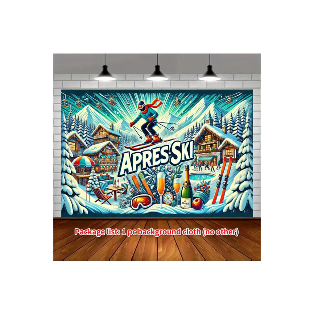 Winter-Ski-Party Banner Hintergrundtuch aus Textil, mehrfarbig, rechteckig, B: 150 cm, H: 150 cm - Bild 3
